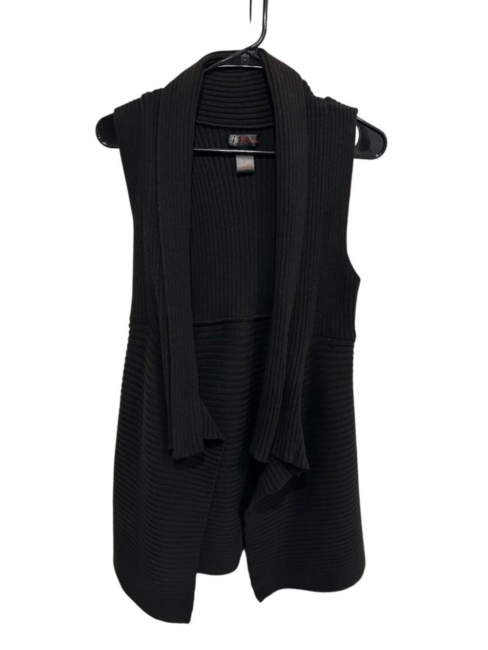 JJ Basics Black Ribbed Open Front Sleeveless Cardigan Vest Sz L Minimalist Goth